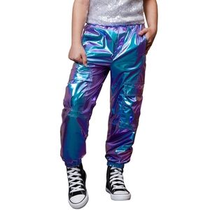 Iridescent Purple-Blue Cargo Joggers for Kids